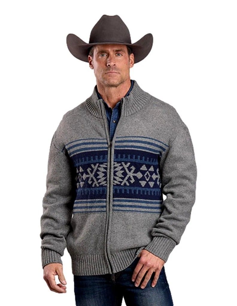 STETSON MEN'S 3/4 ZIP SWEATER - GREY/BLUE