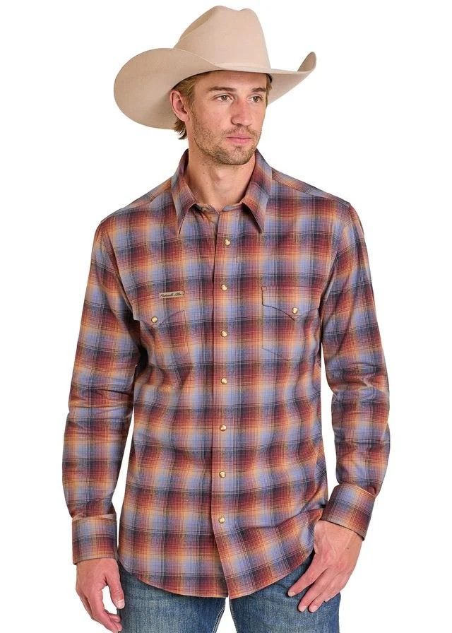 POWDER RIVER MEN'S BRUSHED PLAID LONG SLEEVE BUTTON SHIRT