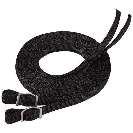 WEAVER 7 FT NYLON SPLIT REINS NICKEL PLATED CONWAY BUCKLE - BLACK