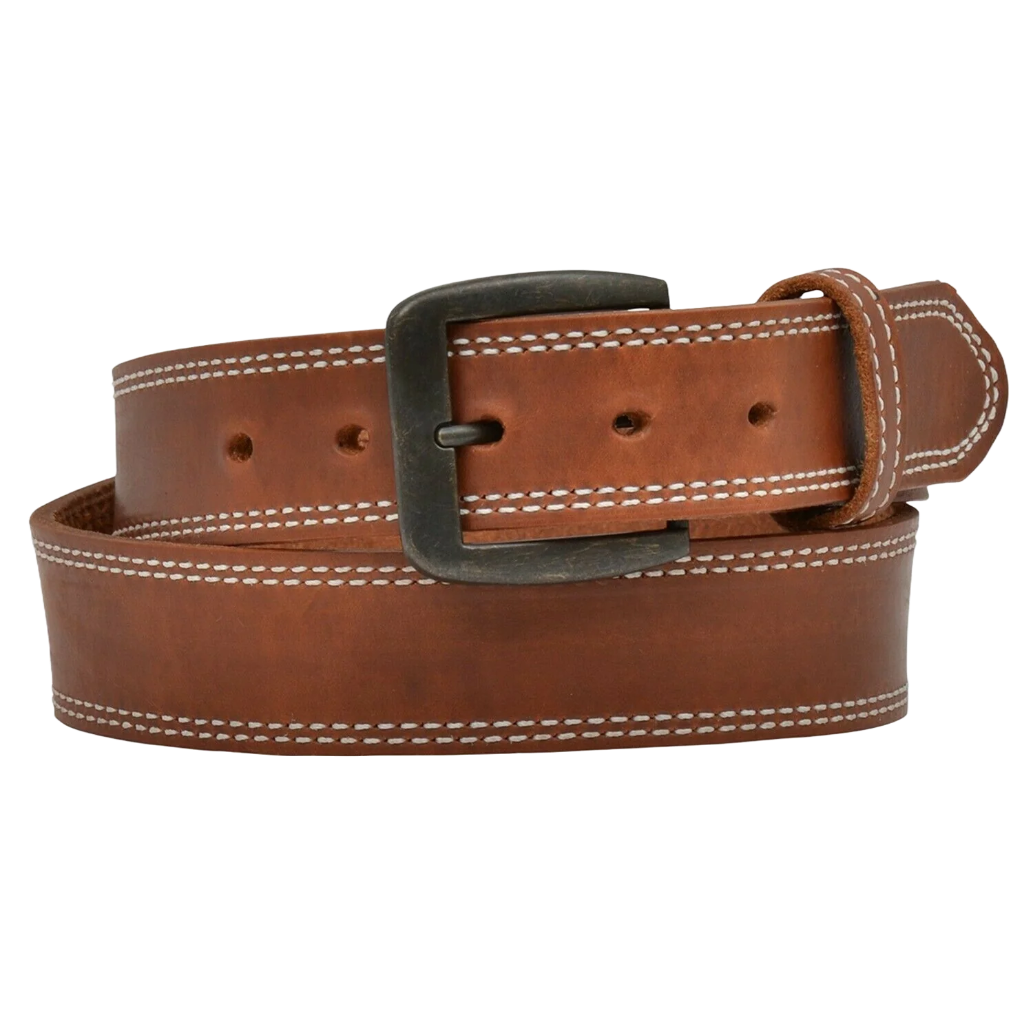 3D  MEN'S DOUBLE STITCH HARNESS LEATHER BELT - BROWN