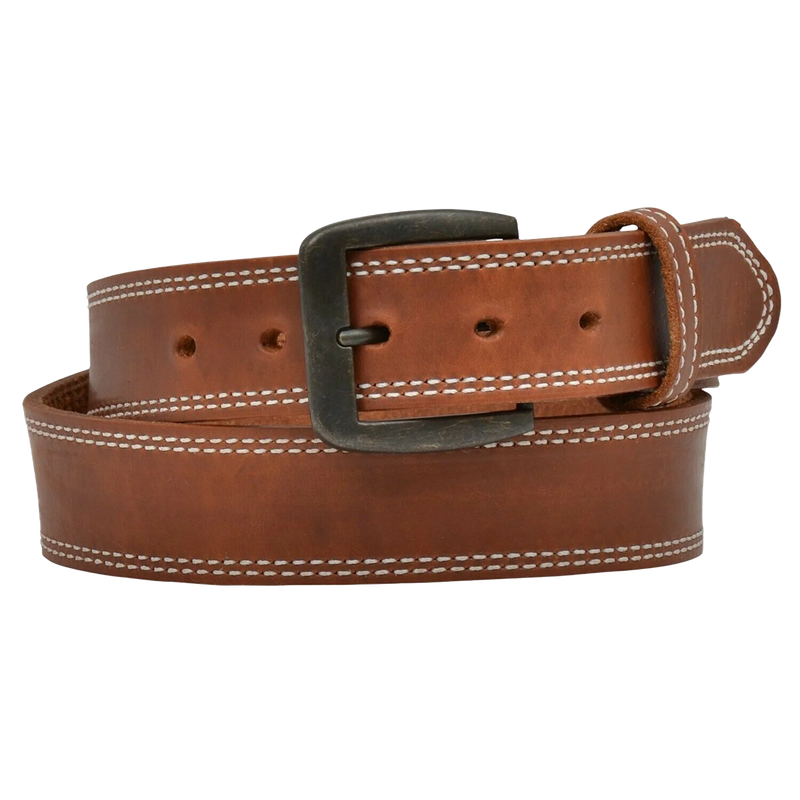 3D MEN'S DOUBLE STITCH HARNESS LEATHER BELT - BROWN