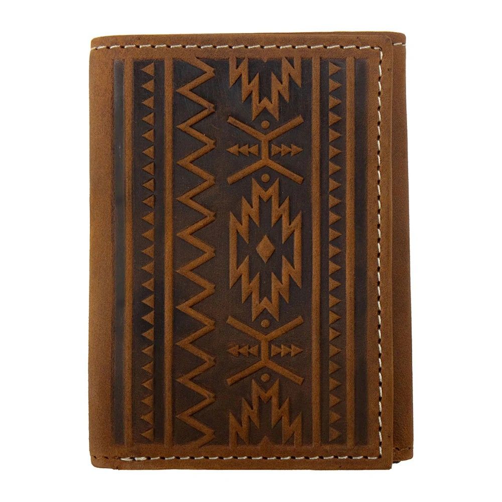 NOCONA BELT CO. MEN'S SOUTHWEST EMBOSSED TRIFOLD WALLET - MEDIUM BROWN