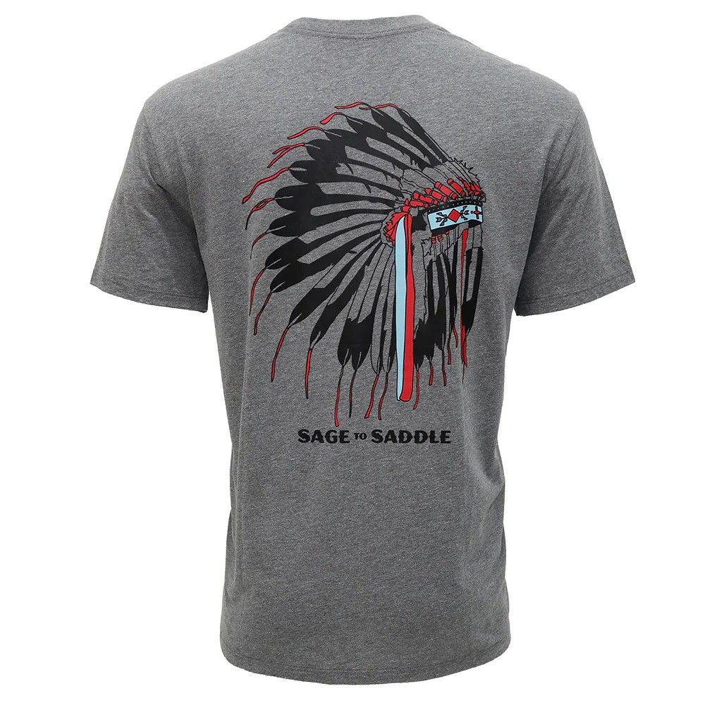 HOOEY MEN'S SAGE TO SADDLE HEADDRESS CREW NECK SHORT SLEEVE TEE - HEATHER GREY