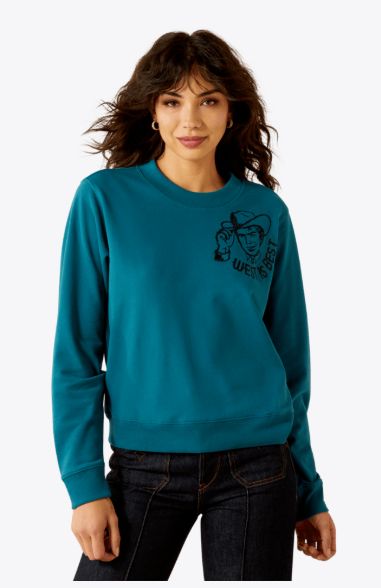 ARIAT WOMEN'S SENDERO WEST IS BEST CREW SWEATSHIRT - DRAGONFLY