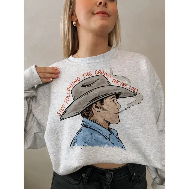 THE WALKING A WOMEN'S THE CROWD IS LOST CREWNECK SWEATSHIRT - ASH GREY