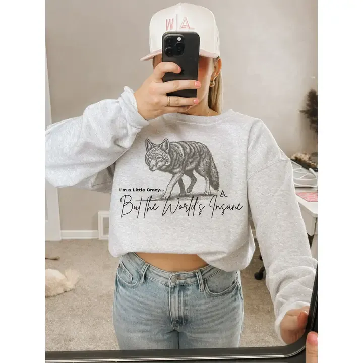 THE WALKING A THE WORLD IS INSANE CREWNECK SWEATSHIRT - ASH GREY