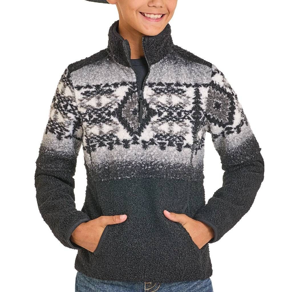 PANHANDLE SLIM BOYS' FLEECE BORDER AZTEC PULLOVER - BLACK