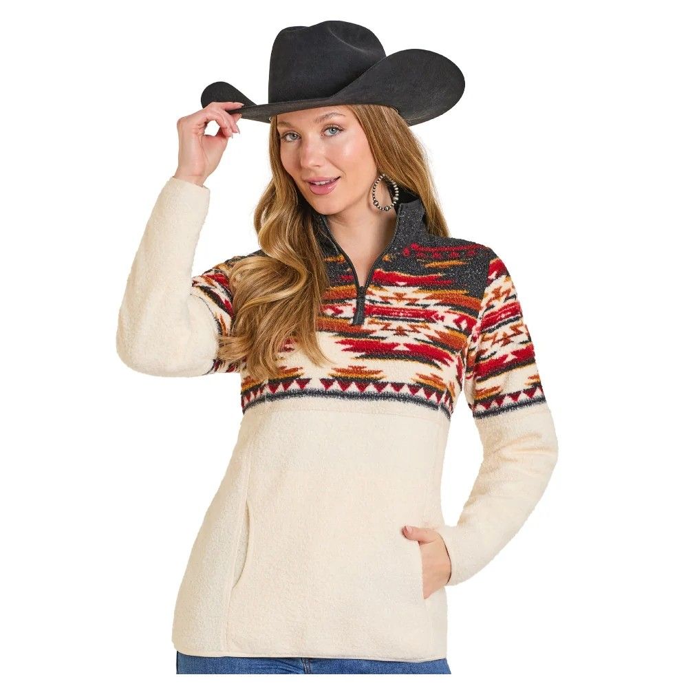 PANHANDLE SLIM WOMEN'S AZTEC BORDER BERBER PULLOVER - BLACK