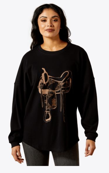 ARIAT WOMEN'S CANVAS OVERSIZED TEE  - BLACK