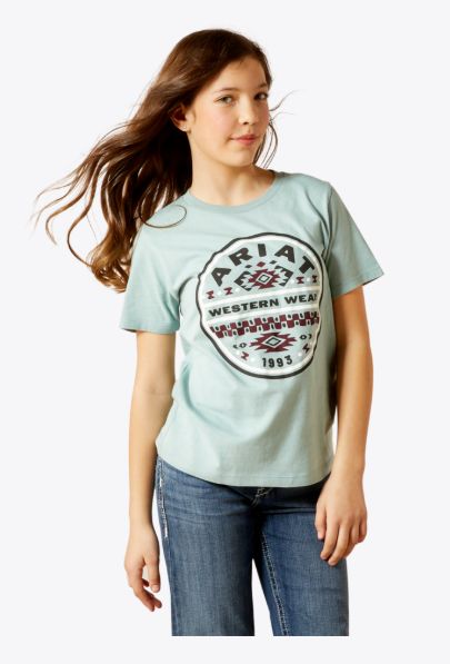 ARIAT GIRLS' SOUTHWEST BRAND LOCK UP TEE - RIVERGREEN
