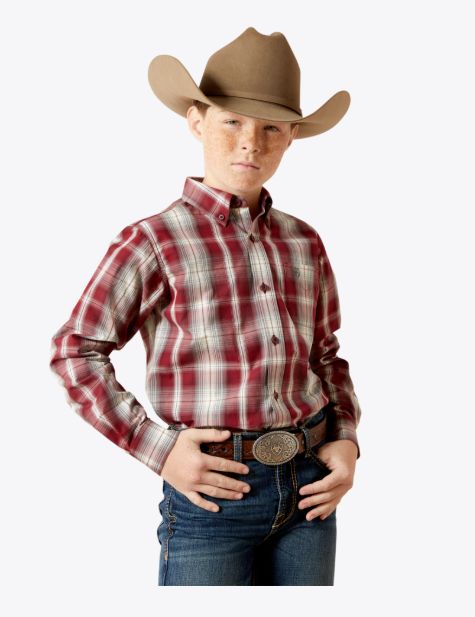 ARIAT BOYS' PRO SERIES TILLMAN CLASSIC FIT SHIRT - DARK RED