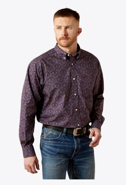 ARIAT MEN'S BRENDAN LONG SLEEVE WRINKLE FREE CLASSIC FIT BUTTON SHIRT - BLUE
