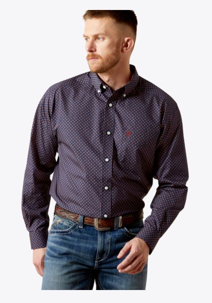 ARIAT MEN'S BRIGGS LONG SLEEVE WRINKLE FREE CLASSIC FIT BUTTON SHIRT - NAVY