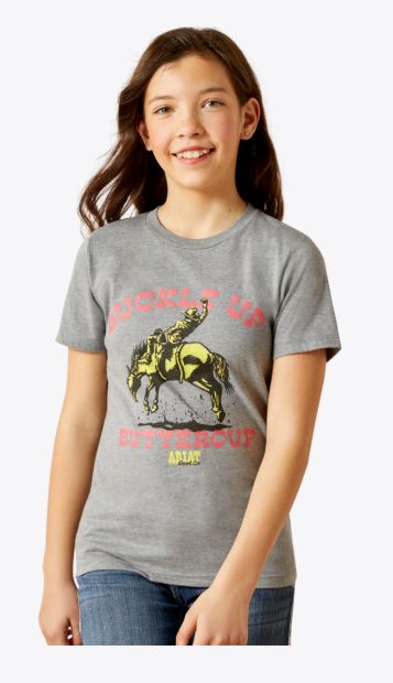 ARIAT GIRLS' BUCK UP TEE - ICE BERG