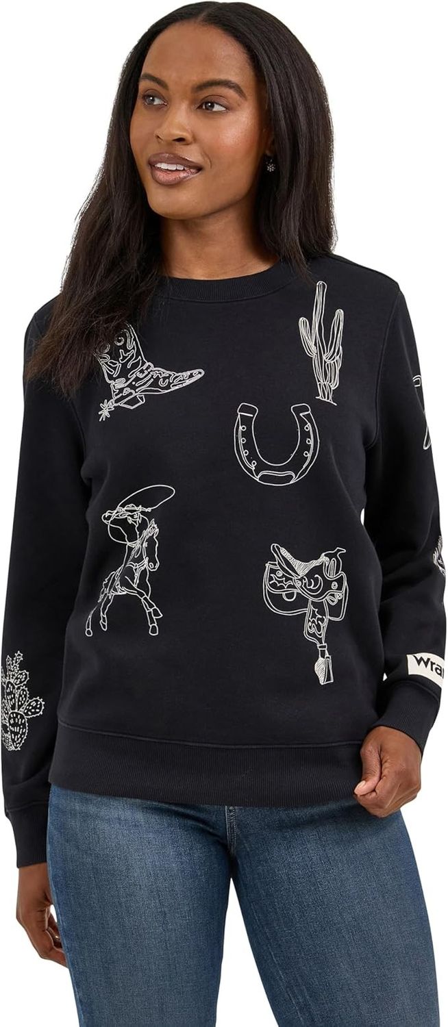 WRANGLER WOMEN'S RETRO PUNCH CREW SWEATSHIRT - BLACK