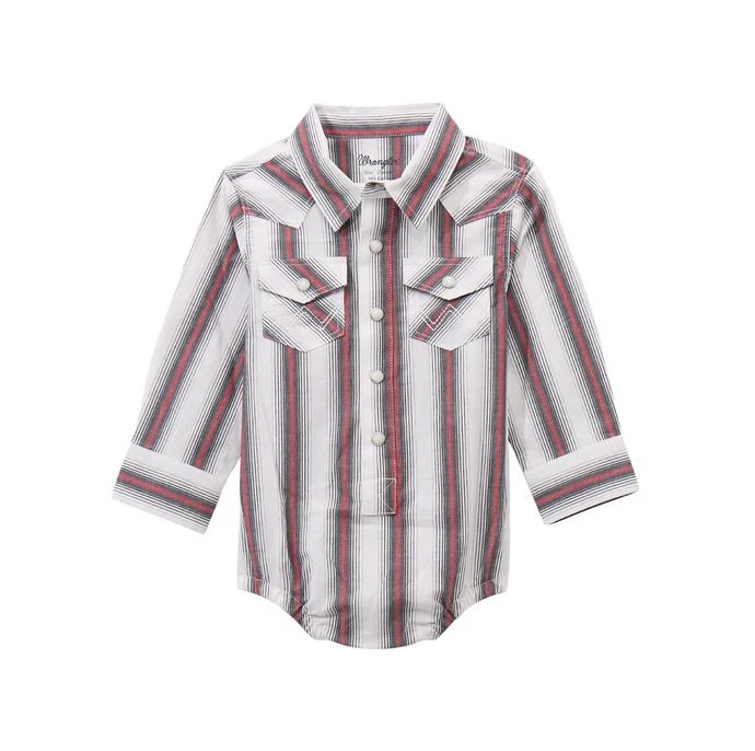 WRANGLER INFANT BOYS' LONG SLEEVE PEARL SNAP BODYSUIT - WHITE MULTI