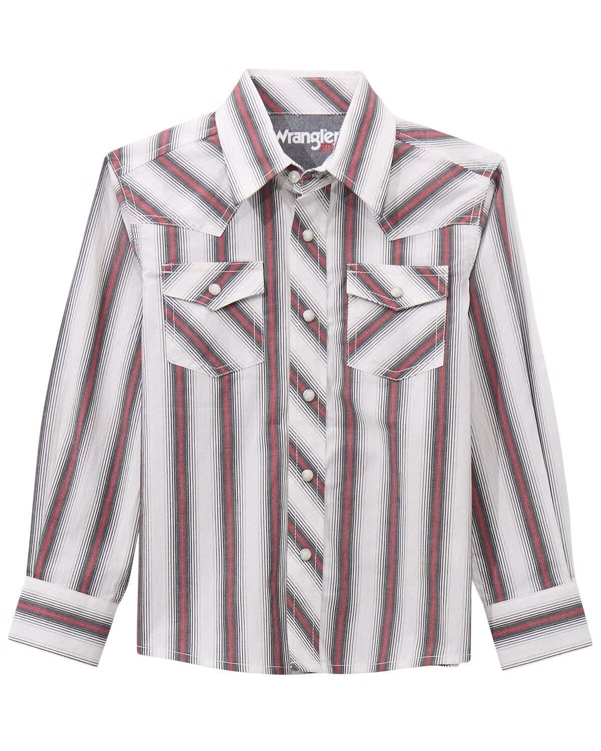 WRANGLER BOYS' 20X LONG SLEEVE PEARL SNAP CLASSIC FIT SHIRT - MULTI STRIPE