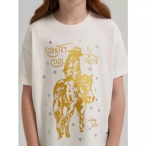 WRANGLER GIRLS' LAINEY WILSON COUNTRY IS COOL TEE - WHITE