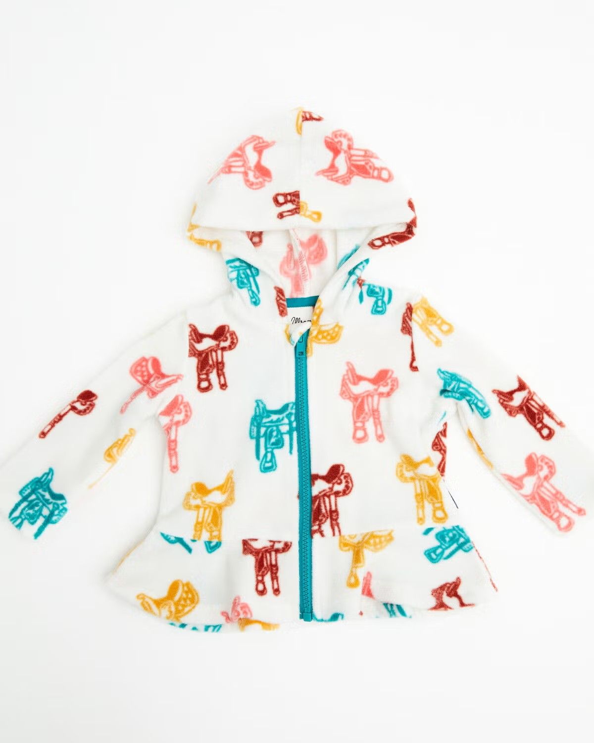 WRANGLER INFANT GIRLS' SADDLE PRINT FULL ZIP HOODED SHERPA - WHITE