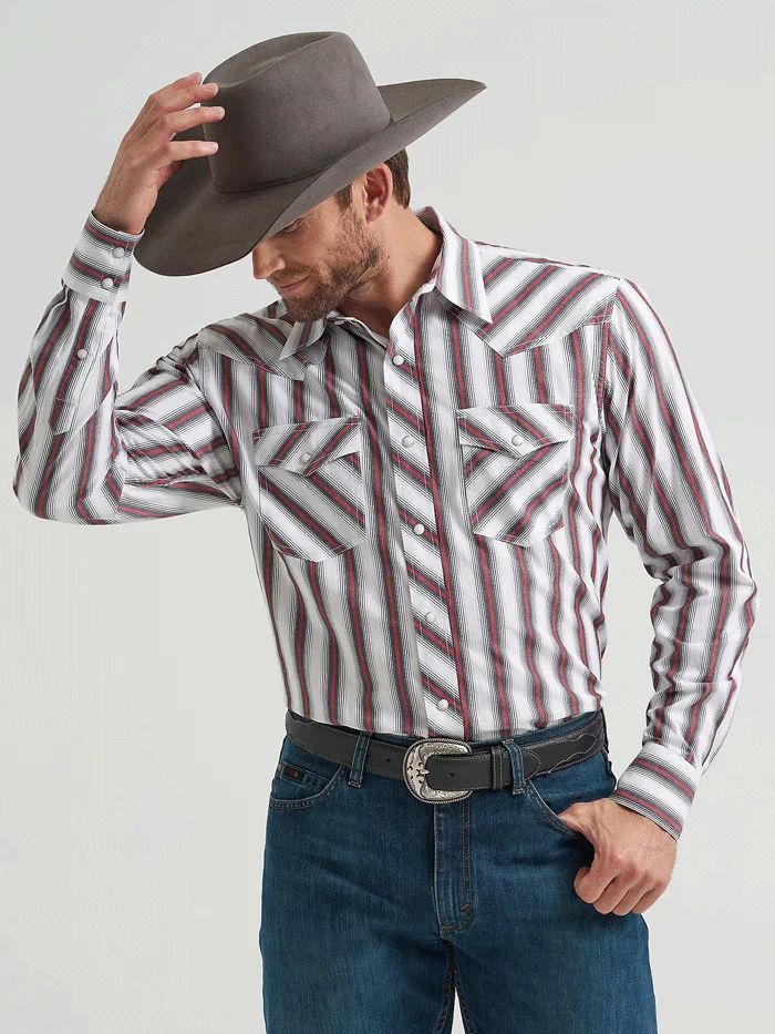 WRANGLER MEN'S 20X LONG SLEEVE PEARL SNAP CLASSIC FIT SHIRT - WHITE MULTI