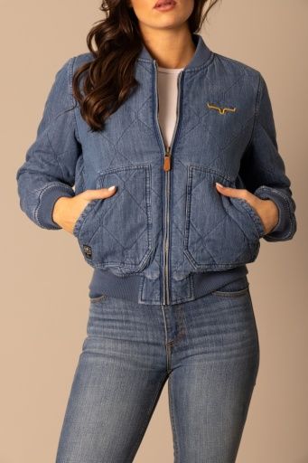 KIMES RANCH WOMEN'S MARINOS QUILTED BOMBER JACKET - LIGHT WASH INDIGO, COLOR: LIGHT WASH INDIGO, SIZE: XX-LARGE