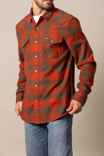 KIMES RANCH MEN'S BIGGIE LONG SLEEVE FLANNEL BUTTON SHIRT - BRICK RED, COLOR: BRICK RED, SIZE: XX-LARGE