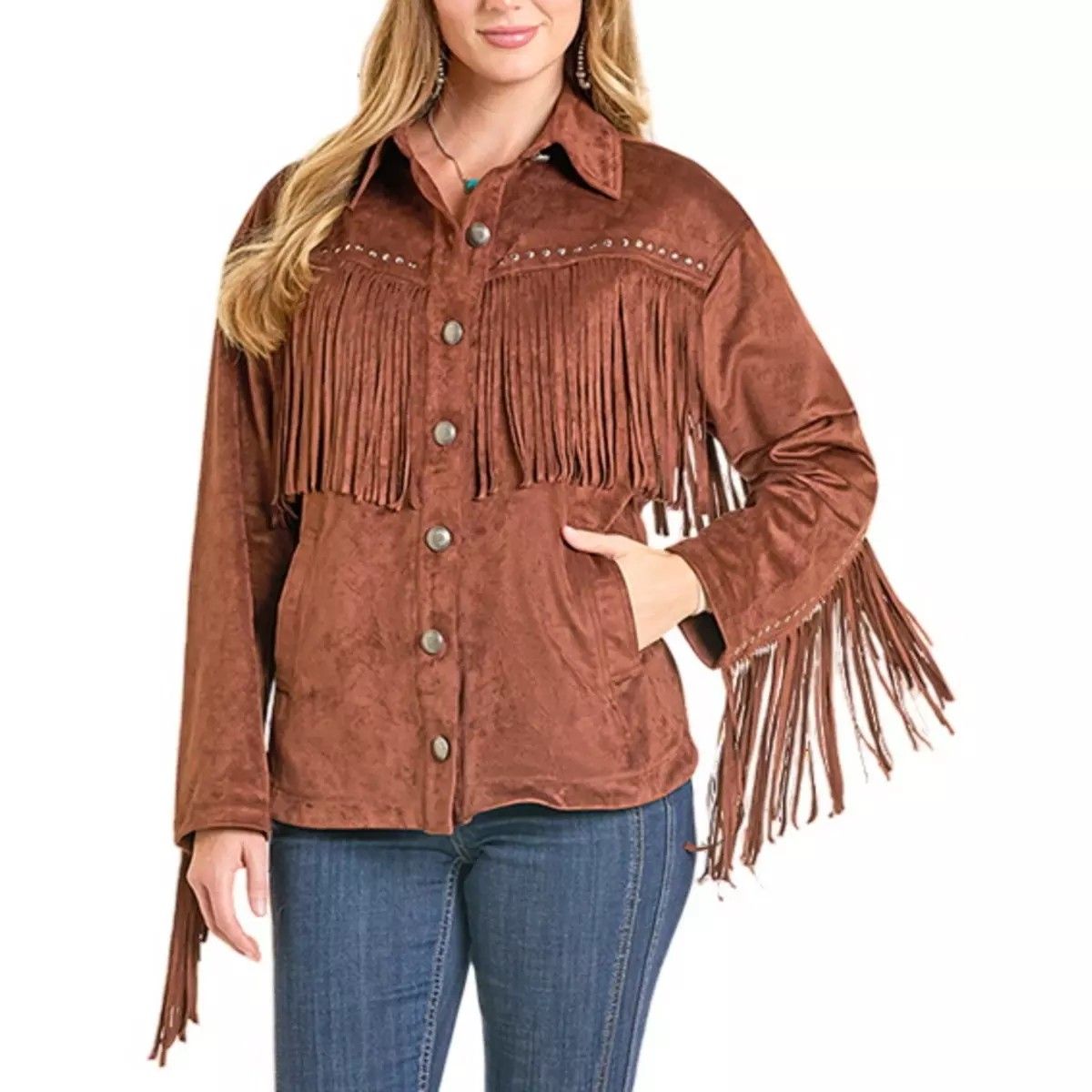 ROCK &amp; ROLL DENIM WOMEN'S DISTRESSED MICROSUEDE BOMBER JACKET - BROWN
