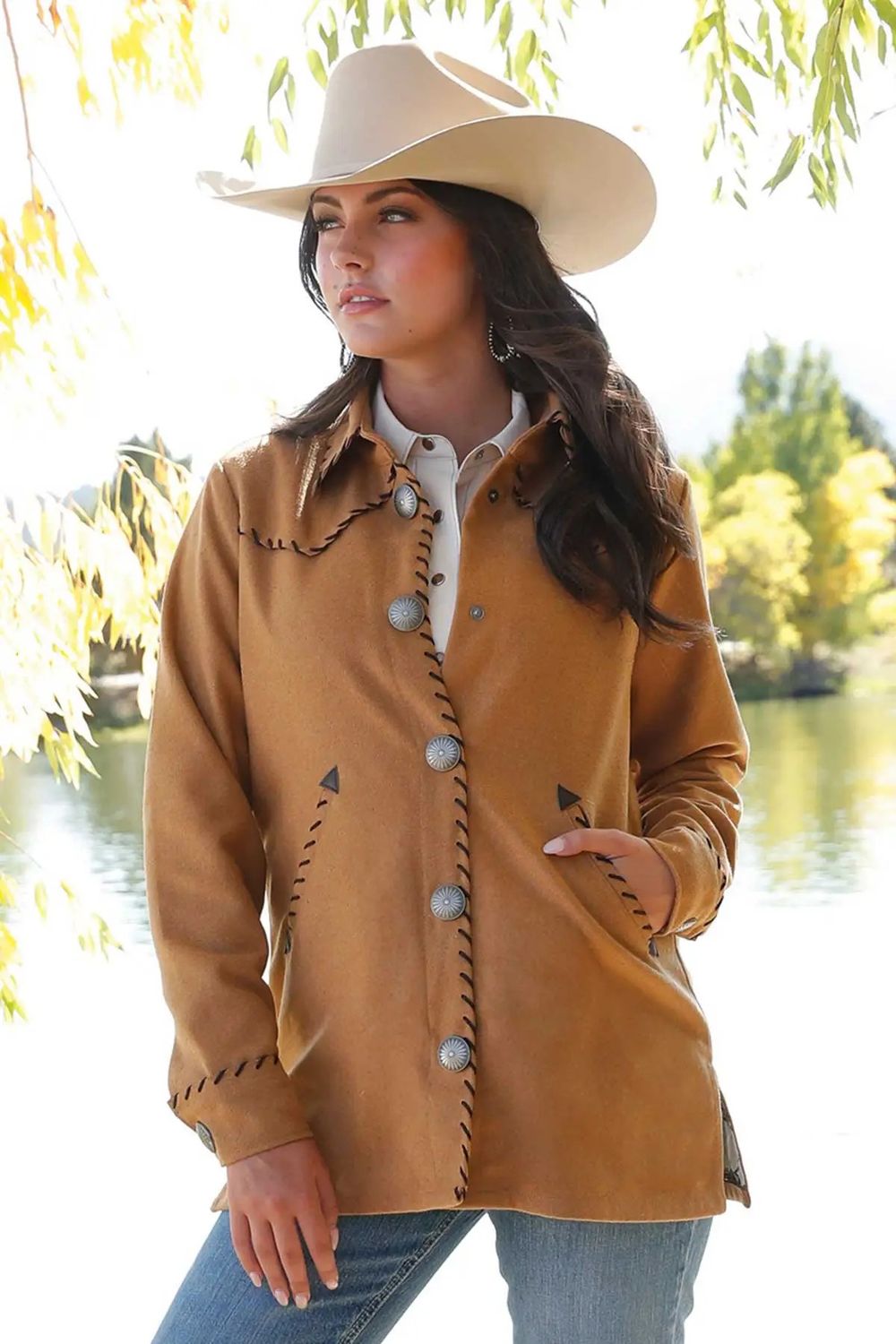 CRUEL DENIM WOMEN'S WESTERN STITCH SHIRT JACKET - BROWN