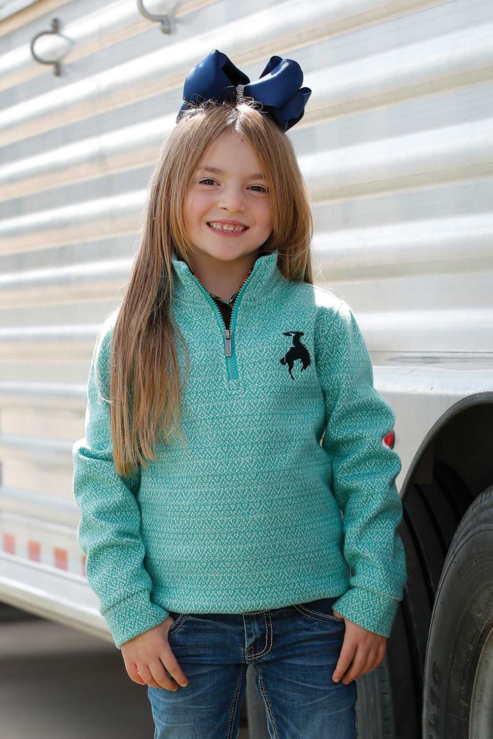 CRUEL DENIM GIRLS' 1/4 ZIP SWEATSHIRT - TURQUOISE