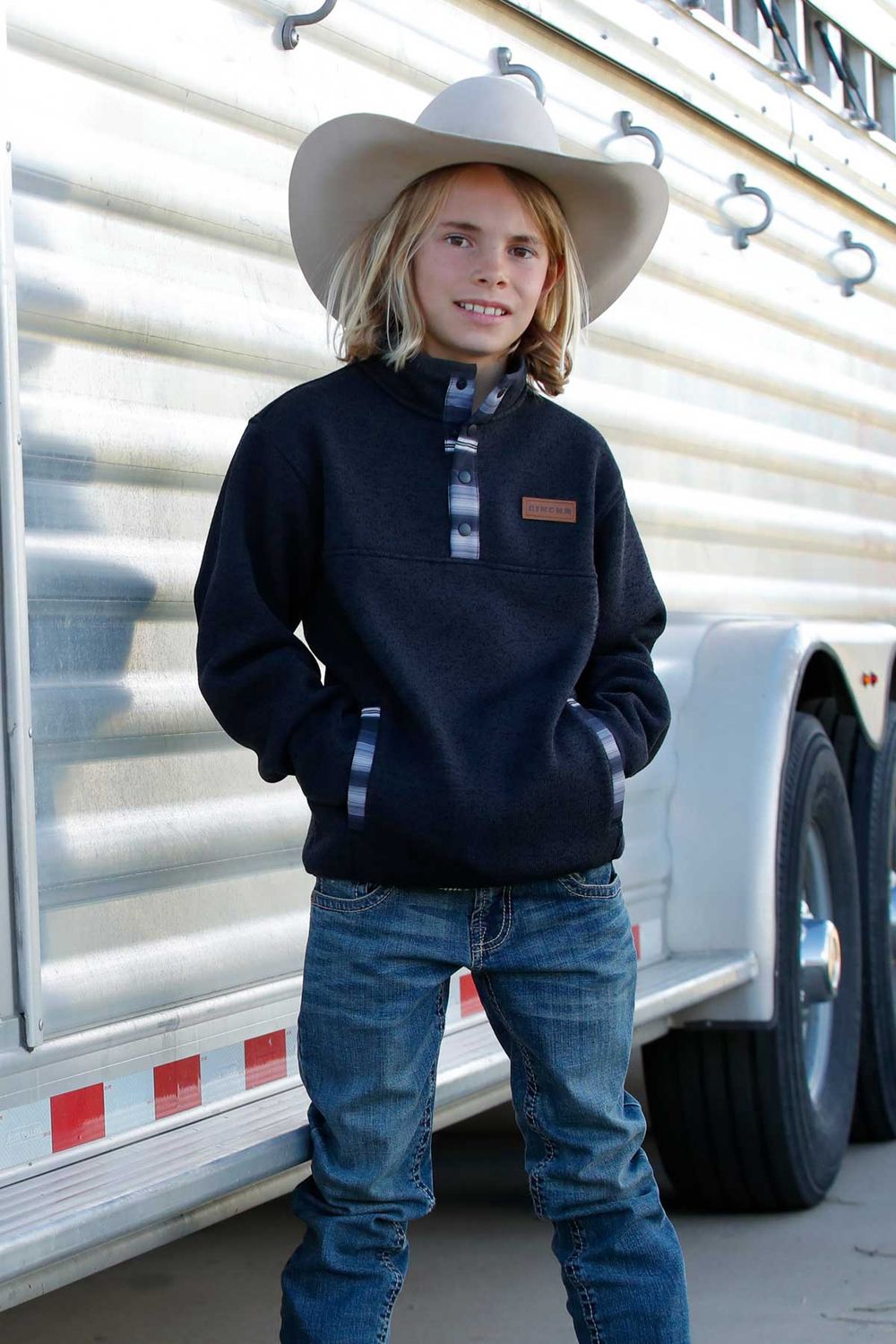 CINCH BOYS' 1/4 BUTTON PULLOVER - CHARCOAL