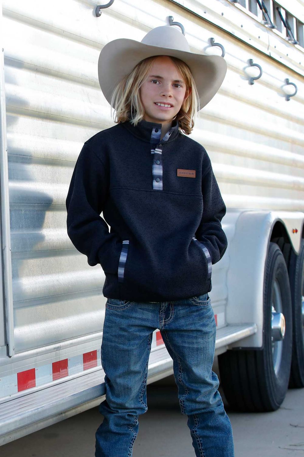 CINCH BOYS' 1/4 BUTTON PULLOVER - CHARCOAL