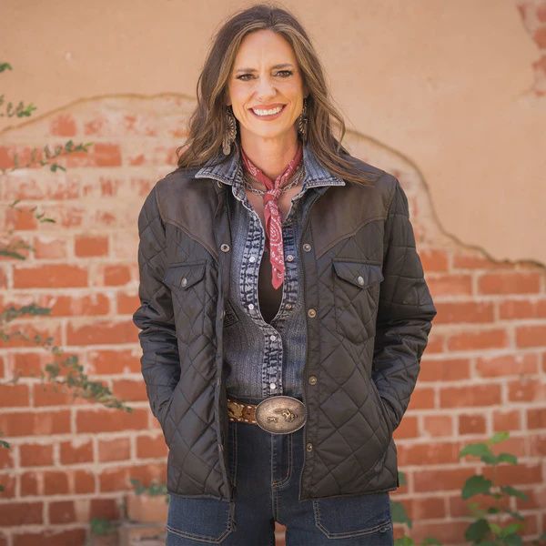 STS RANCHWEAR WOMEN'S RANSOM LEATHER YOKE COAT - BLACK