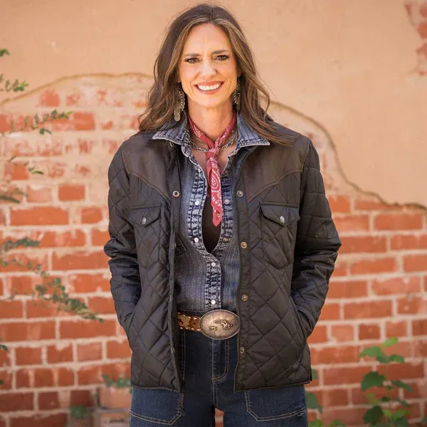 STS RANCHWEAR WOMEN'S RANSOM LEATHER YOKE COAT - BLACK