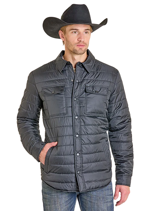 ROCK &amp; ROLL DENIM MEN'S PUFF SHACKET W/ PRINTED LINING - BLACK