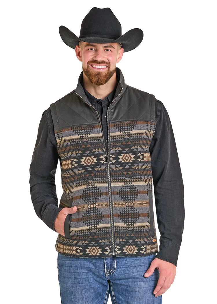PANHANDLE SLIM MEN'S MULTI MEDIA AZTEC VEST - DARK BROWN