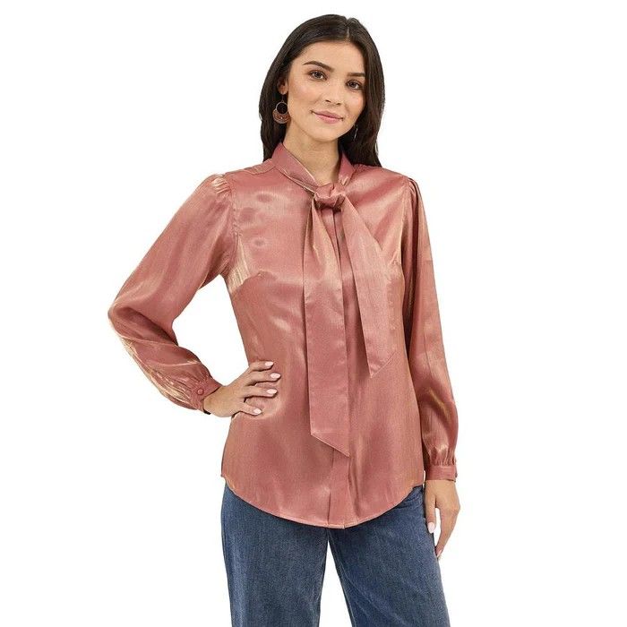 WRANGLER WOMEN'S LONG SLEEVE VINTAGE BUTTON BLOUSE - ROSE GOLD
