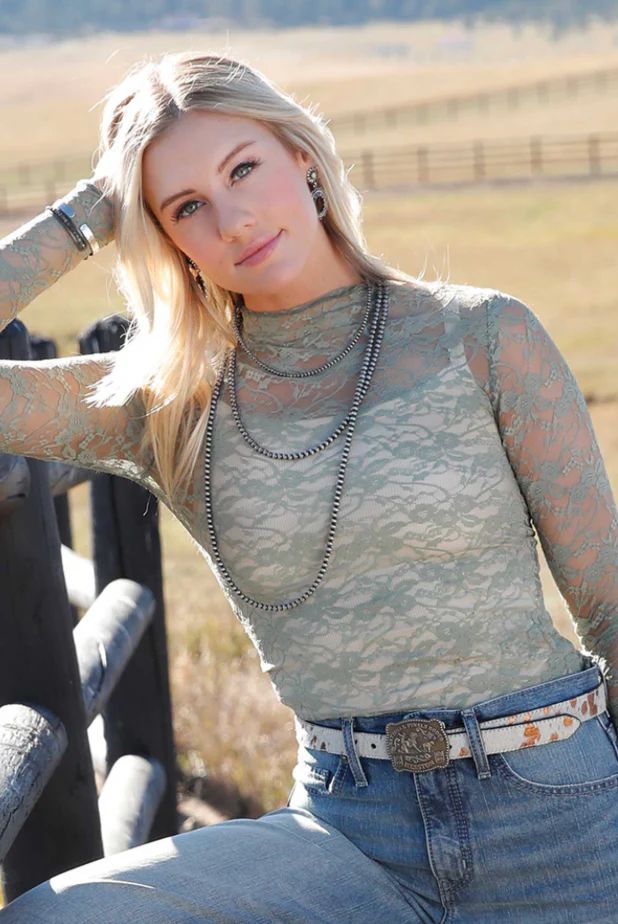 CRUEL DENIM WOMEN'S LONG SLEEVE LACE SHIRT - GREEN