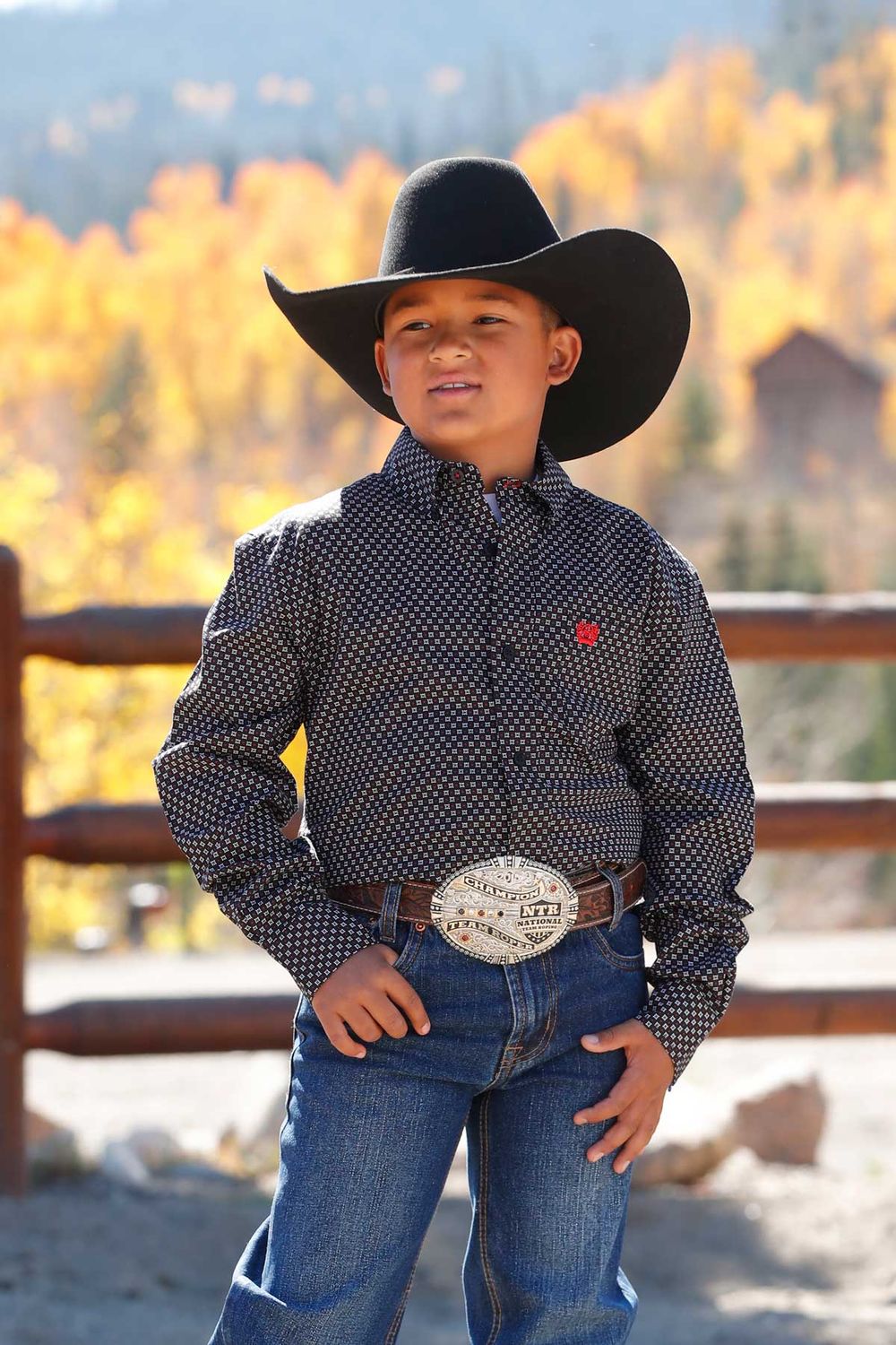 CINCH BOYS' LONG SLEEVE BUTTON SHIRT - BLACK