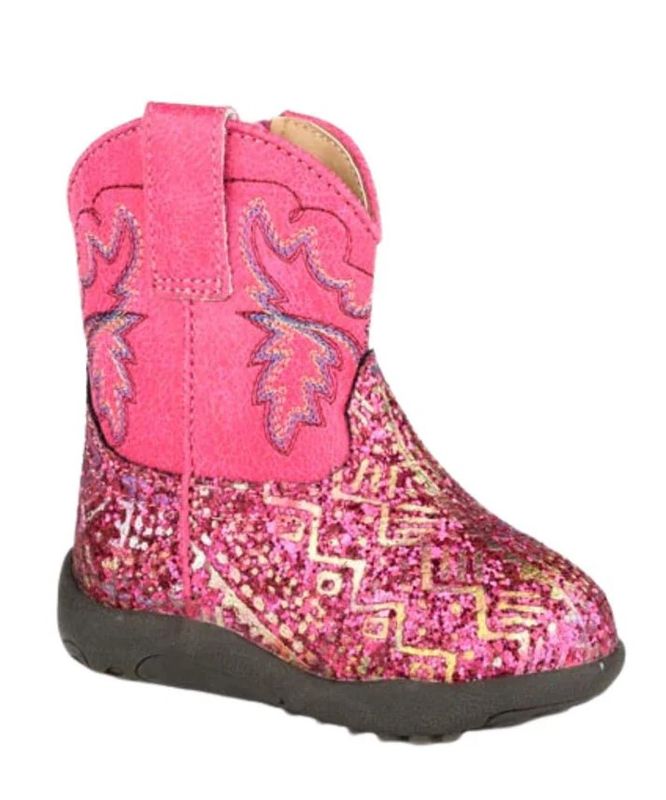 ROPER GIRLS' AZTEC GLITTER VAMP WIDE SQUARE TOE BOOT - FUSCHIA