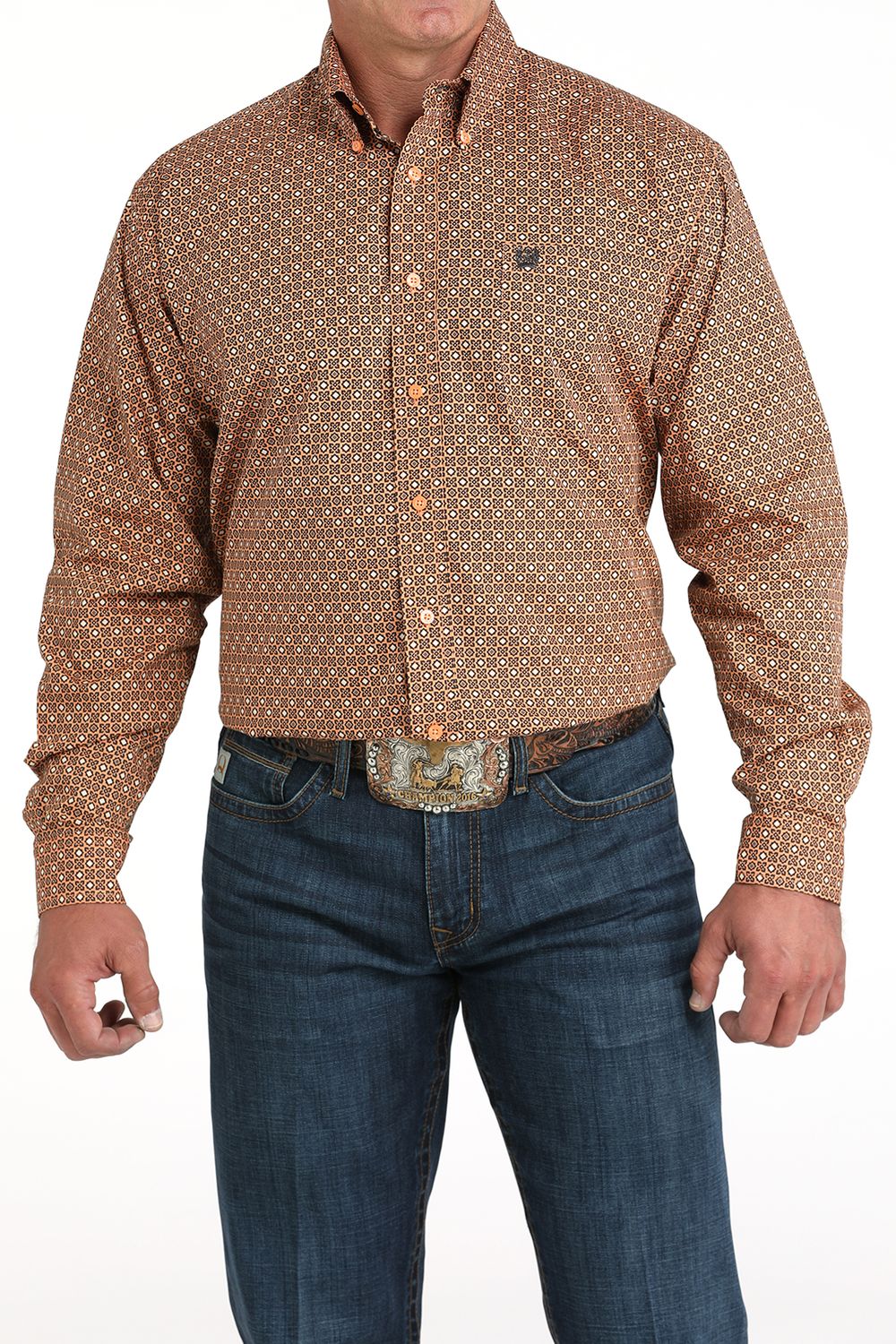 CINCH MEN'S LONG SLEEVE PATTERNED BUTTON SHIRT - CORAL
