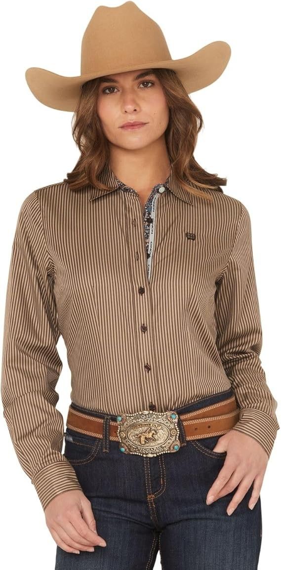 CINCH WOMEN'S LONG SLEEVE TENCEL BUTTON SHIRT - BROWN