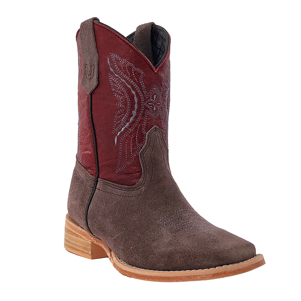R. WATSON KIDS' WIDE SQUARE TOE ROUGHOUT BOOT - CHARCOAL