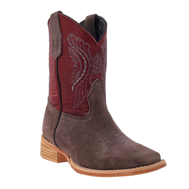 R. WATSON KIDS' WIDE SQUARE TOE ROUGHOUT BOOT - CHARCOAL
