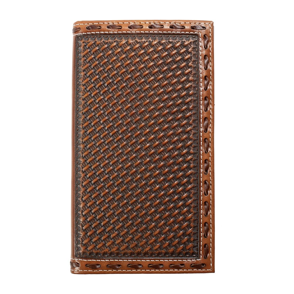 3D BELT CO. BASKETWEAVE LEATHER RODEO TRIFOLD WALLET