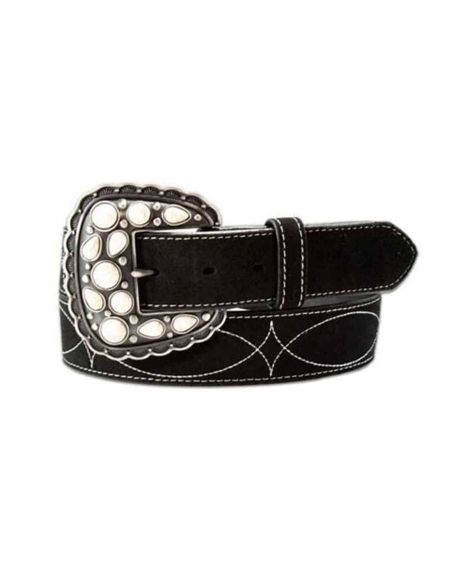ANGEL RANCH WOMEN'S ROUGHOUT BOOTSTITCH BELT - BLACK/WHITE