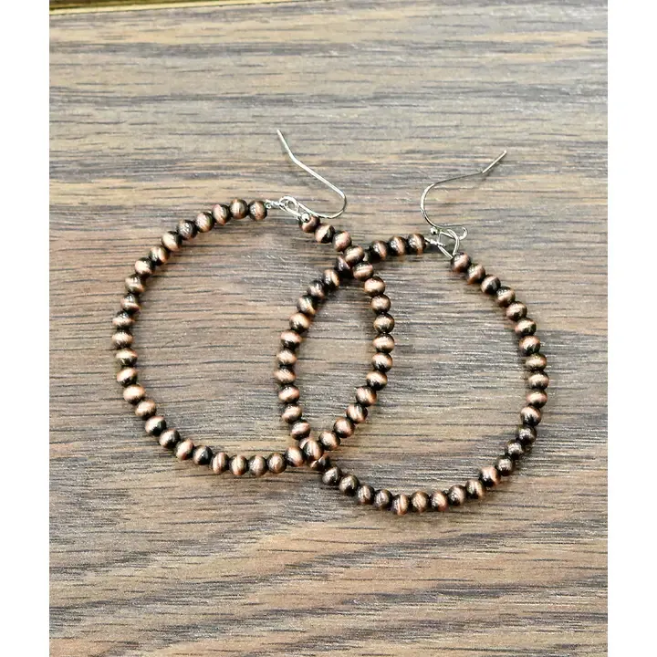 ISAC TRADING INC. 4MM COPPER NAVAJO BEAD 45MM HOOP EARRINGS