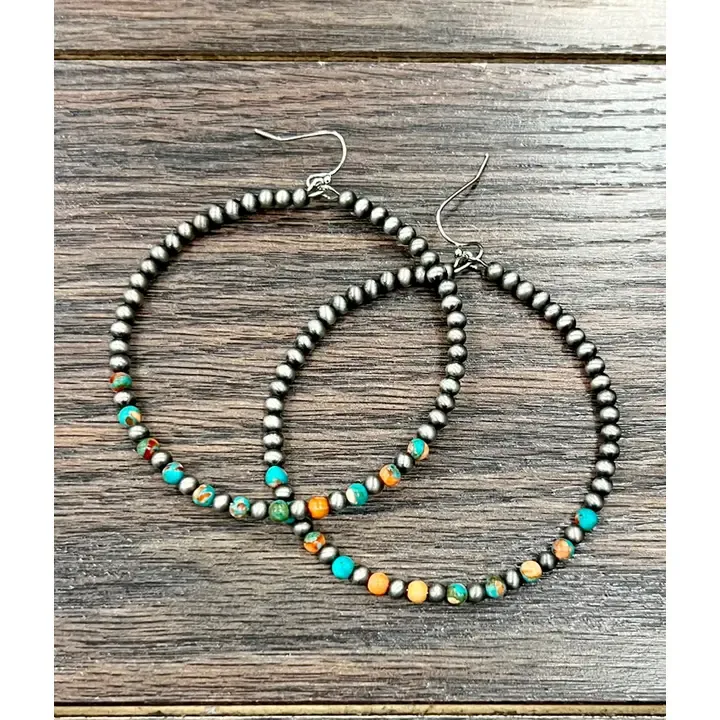 ISAC TRADING INC. NAVAJO GEMSTONE HOOP EARRINGS