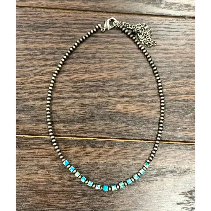 ISAC TRADING INC. 15" NAVAJO SQUARE GEMSTONE NECKLACE