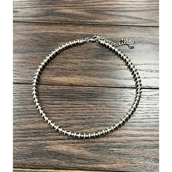 ISAC TRADING INC. RONDELLE SILVER NAVAJO BEAD NECKLACE