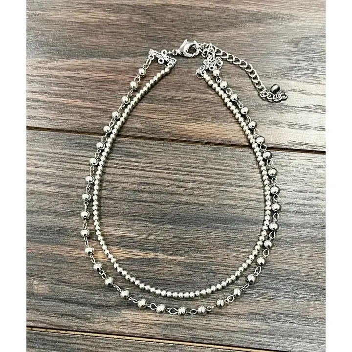 ISAC TRADING INC. 16" SILVER NAVAJO BEAD NECKLACE